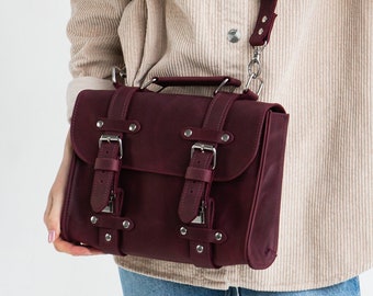 Leather crossbody bags for women medium, Crossbody satchel purse, Crossbody messenger bag, Womens crossbody handbags, Briefcase bag women
