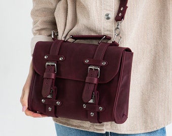 Leather satchel bag for women, Womens satchel crossbody bag, Personalized satchel bags, Leather briefcase women, Womens laptop bag 15 inch
