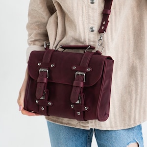 Leather crossbody bags for women medium, Crossbody satchel purse, Crossbody messenger bag, Womens crossbody handbags, Briefcase bag women image 1