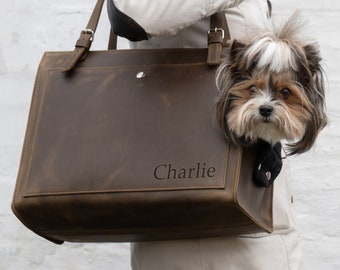 Bolsa de cuero para perros con nombre, Bolsa para perros de 15 libras, Bolsa de transporte para perros personalizada para perros pequeños, Bolsa de cuero para perros personalizada, Bolsa de transporte para perros