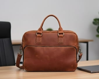 Leather laptop briefcase for men, Mens leather laptop bag, Leather business briefcase, Leather work bag, Custom leather laptop bag