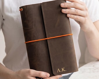 Custom leather journal cover, A5 leather notebook cover, Handmade leather notebook cover, Engraved leather journal, Bound leather journal