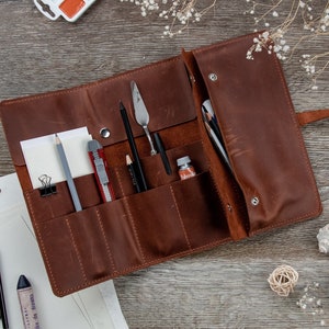 astuccio in pelle personalizzato, portapenne in pelle, portapenne in pelle, portapenne, portapennelli, regali per artisti per donne