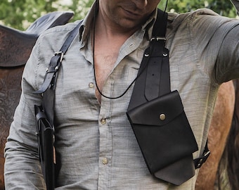 Leather holster bag, Double shoulder bag, Shoulder holster bag, Leather holster wallet, Phone holsters iphone 8, Mens harness bag