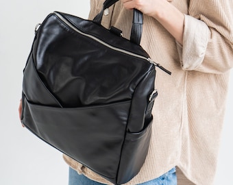 Black backpack for women, Leather backpack women purse, Backpack women college, Leather backpack women handmade, Womens backpack for travel