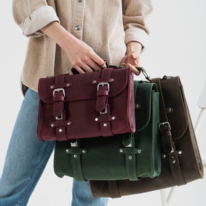 Leather crossbody bags for women medium, Crossbody satchel purse, Crossbody messenger bag, Womens crossbody handbags, Briefcase bag women image 3