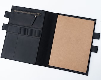 Leather notebook cover with pen holder, Personalized notebook cover A4, Engraved notebook cover, A6 notebook cover, B6 notebook cover