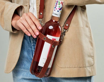 Leather bottle bag, Leather bottle carrier holder, Leather bottle holder wine, Water bottle holder, Water bottle carrier bag