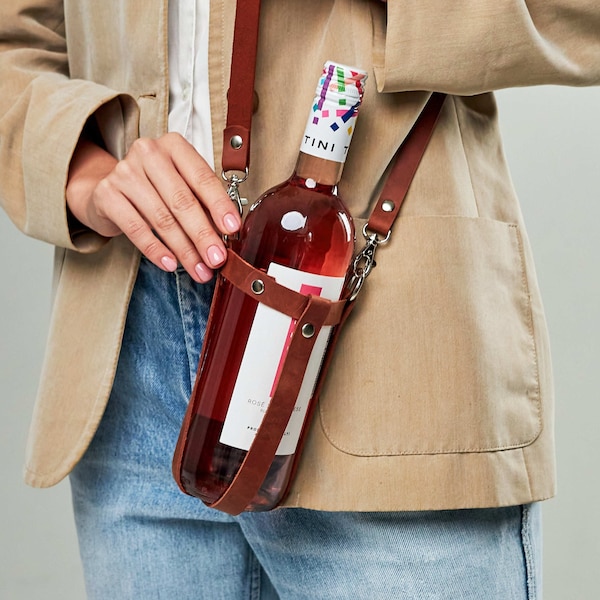 Porte-bouteille d'eau en cuir, porte-bouteille de vin en cuir, porte-bouteille en cuir, porte-bouteille en cuir, porte-bouteille personnalisé