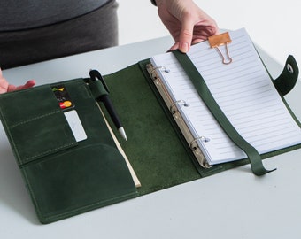 Carpeta de cuero de 3 anillas personalizada, Carpeta portafolios de cuero de 3 anillas, Carpeta A5 de 6 anillas, Carpeta rellenable, Carpeta portafolios personalizada