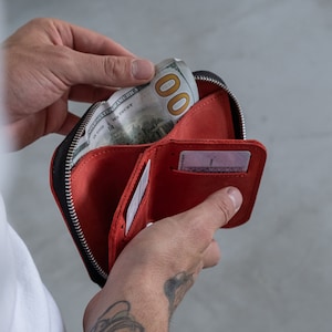 Cartera de piel mujer pequeña, Cartera con cremallera para mujer, Cartera pequeña mujer tarjetero, Cartera pequeña con cremallera, Cartera grabada mujer