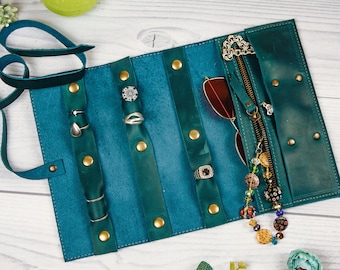 Kleine Schmuckrolle, Leder Schmuckrolle personalisiert, Frauen Schmuck Organizer, Schmuckrolle für die Reise, Leder Schmuckrolle