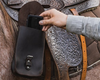 Leather saddle bag for horses, Handmade riding pouch, Saddle phone case, Saddle holster, Saddle phone pouch, Saddle phone holder