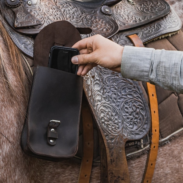 Leather saddle bag for horses, Handmade riding pouch, Saddle phone case, Saddle holster, Saddle phone pouch, Saddle phone holder