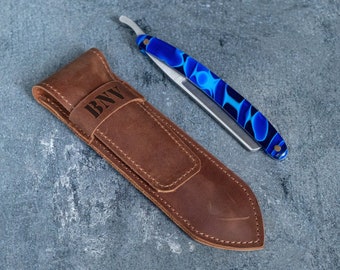 Leather straight razor case, Travel straight razor case, Custom straight razor holder, Leather razor sheath, Groomsmen gifts leather
