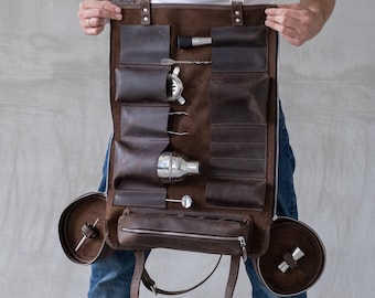 Leather bartender roll bag, Bartender tools roll, Travel bartender bag, Cocktail tools bag, Personalized bartender gifts