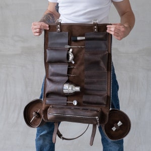 Leather bartender roll bag, Bartender tools roll, Travel bartender bag, Cocktail tools bag, Personalized bartender gifts