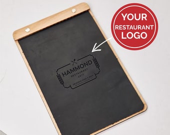 Wooden menu holder with leather cover, Menu holder restaurant, Personalized menu holder, Wood menu holder, Leather menu cover