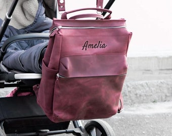 Mochila para pañales personalizada, Bolso de cuero para bebé, Mochila de cuero para pañales, Bolso para pañales hecho a mano con nombre, Bolso para pañales personalizado