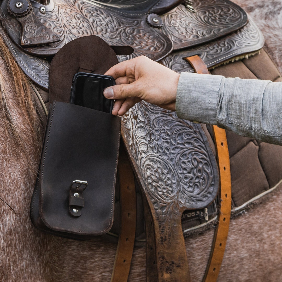Leather Saddle Bag for Horses, Handmade Riding Pouch, Saddle Phone Case
