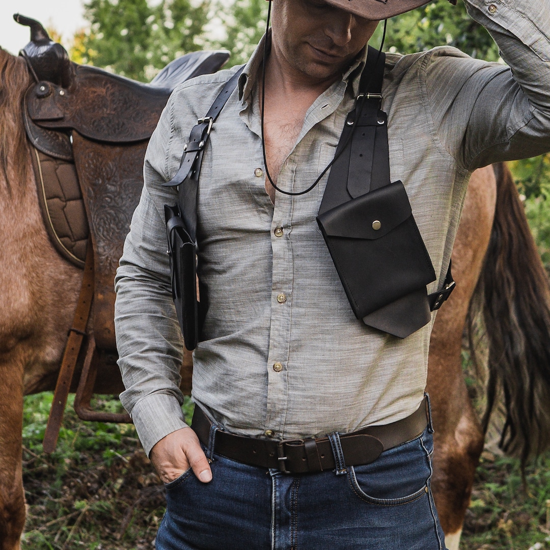 Leather Shoulder Holsters, Mens Harness Bag, Leather Festival Bag, Double Holster Bag, Handmade