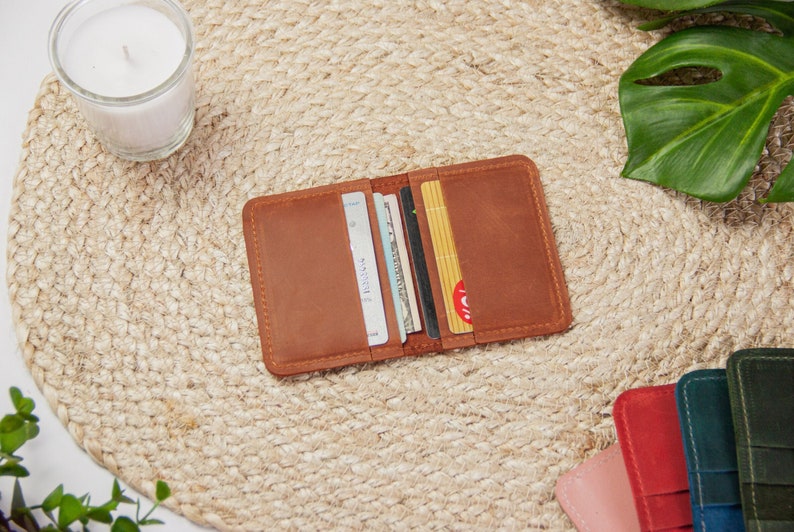 Cartera delgada con tarjetero para mujer, Cartera minimalista para mujer, Tarjetero personalizado para mujer, Cartera con tarjetero hecha a mano, Tarjetero personalizado imagen 1