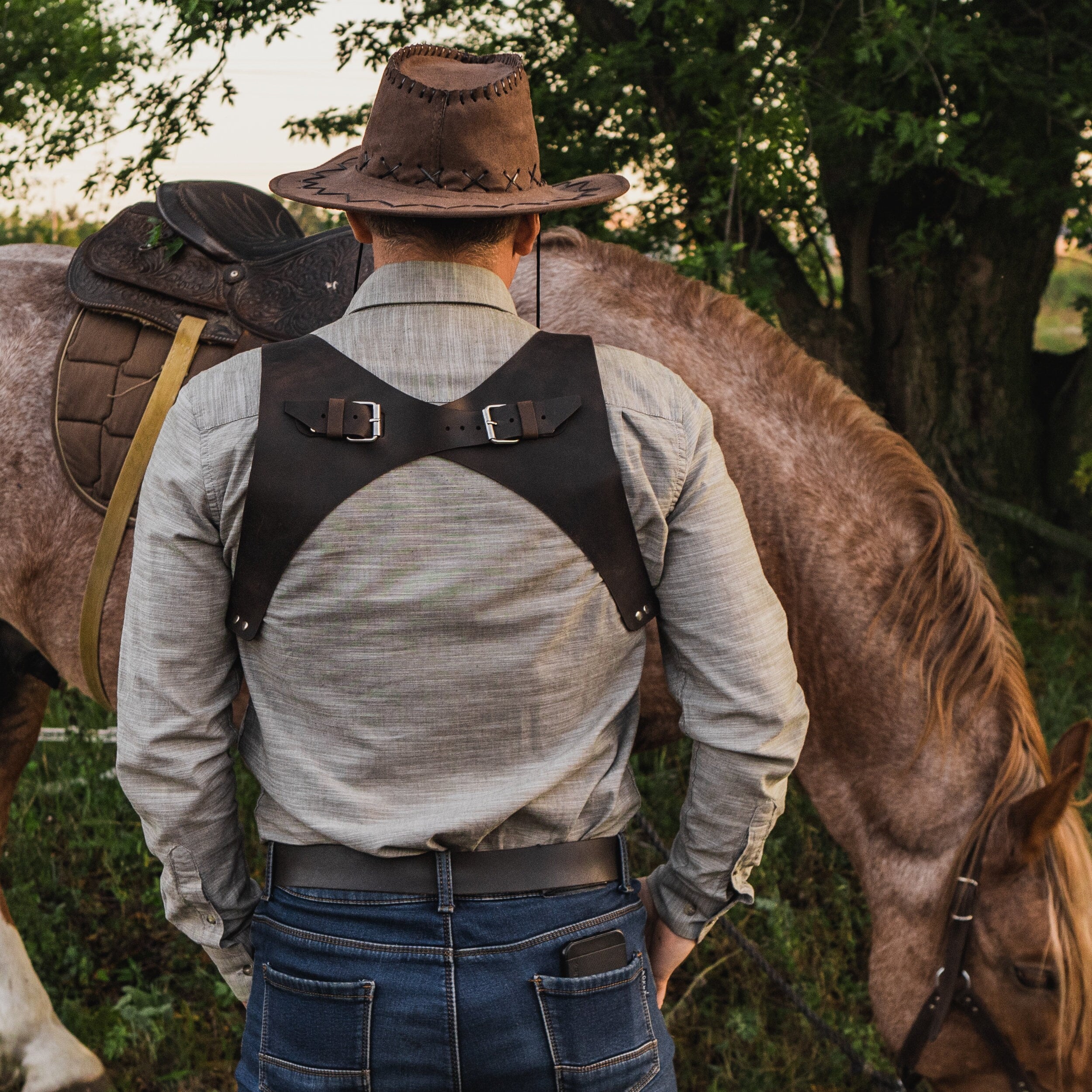 Bretelles Western Spur En Cuir, Adulte, Marron - Tough 1