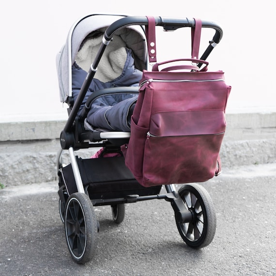 Leather baby changing bag for parents, Large tote for newborn essentials, Stylish travel diaper bag with multiple pockets, Diaper backpack