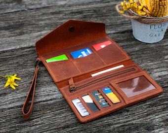 Leather wristlet wallet for women, Wristlet wallet phone, Leather wristlet wallet iPhone, Large womens wallet, Leather clutch wallet custom