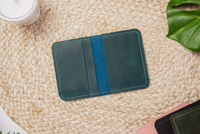 Cartera delgada con tarjetero para mujer, Cartera minimalista para mujer, Tarjetero personalizado para mujer, Cartera con tarjetero hecha a mano, Tarjetero personalizado imagen 7