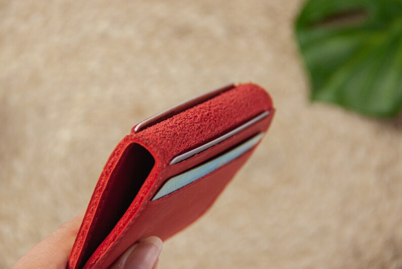 Cartera delgada con tarjetero para mujer, Cartera minimalista para mujer, Tarjetero personalizado para mujer, Cartera con tarjetero hecha a mano, Tarjetero personalizado imagen 4