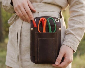 Leather florist tool belt, Custom tool holder belt, Leather garden tool pouch, Handmade leather tool belt, Engraved florist tool holder