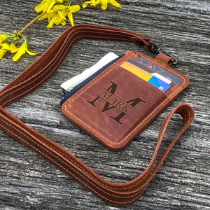 Porta badge Pu Leather Id Card Holder Portafoglio con cordino per