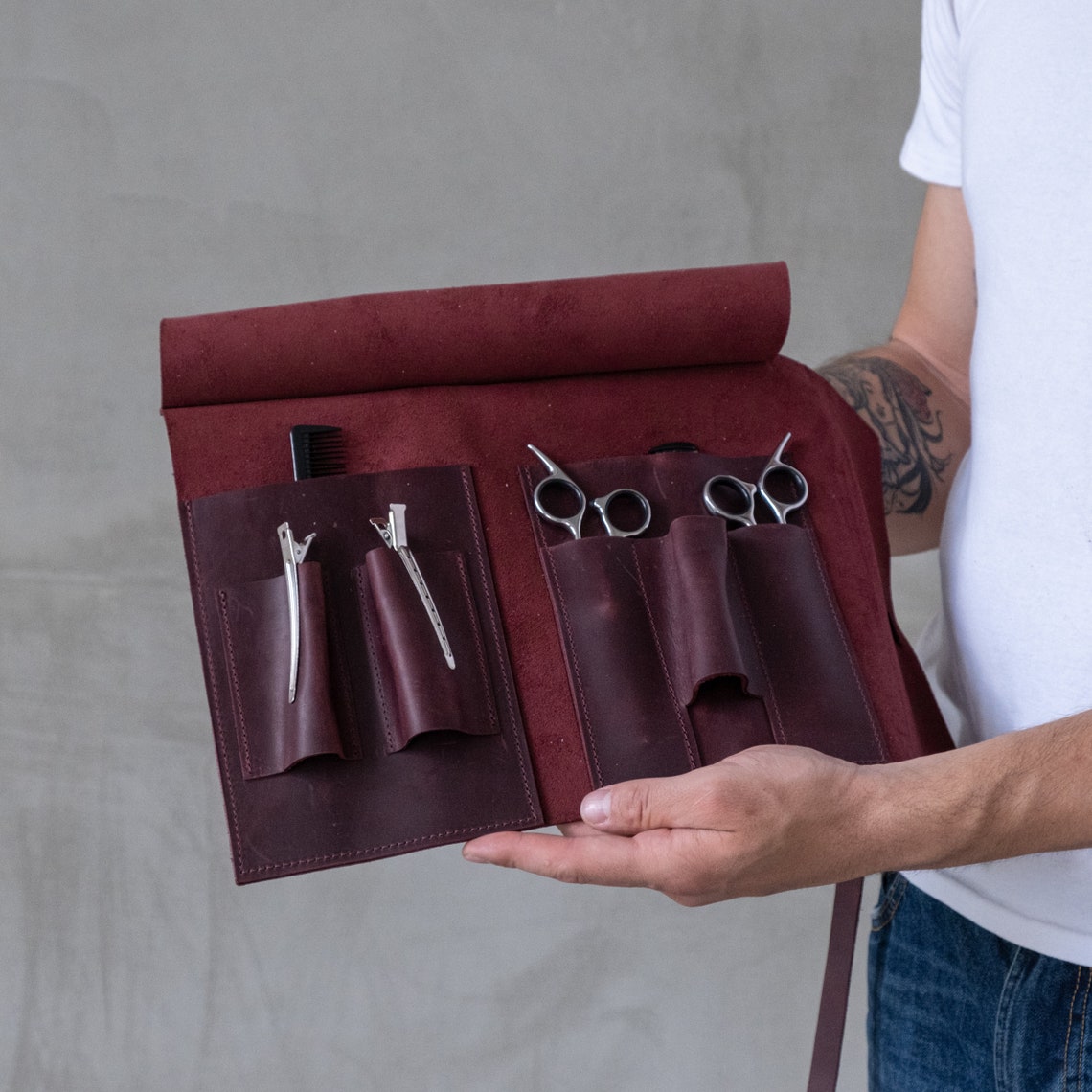 Leather Scissors Case, Leather Barber Bag Roll, Custom Barber Roll ...