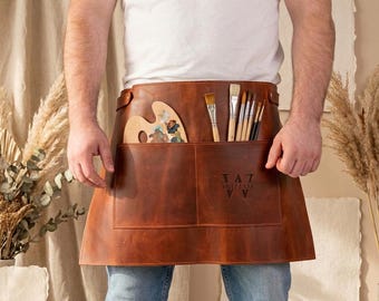 Custom leather half apron, Half apron with logo, Monogrammed aprons for men, Barista apron, Waiter apron, Leather work aprons, Waist apron
