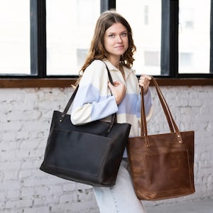 Leather laptop tote bag for women, Womens laptop bag 14 inch, Large tote bag for teachers, Large tote bag with pockets, Work tote bag women