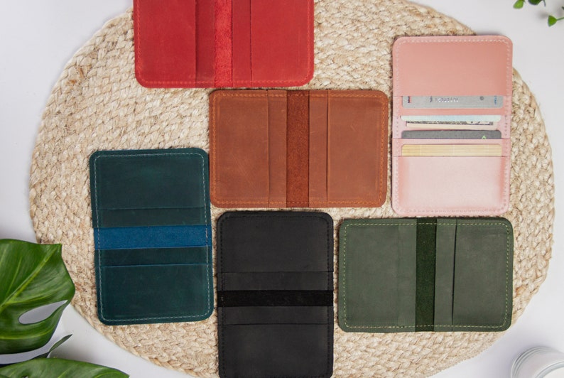 Cartera delgada con tarjetero para mujer, Cartera minimalista para mujer, Tarjetero personalizado para mujer, Cartera con tarjetero hecha a mano, Tarjetero personalizado imagen 3