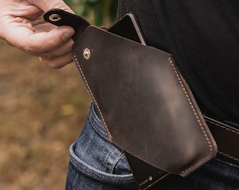 Leren telefoonhoesje voor riem, lederen telefoonholster, iPhone-holster, mobiele telefoonholster, lederen telefoonhouder voor riem, mobiele telefoonzakje riem