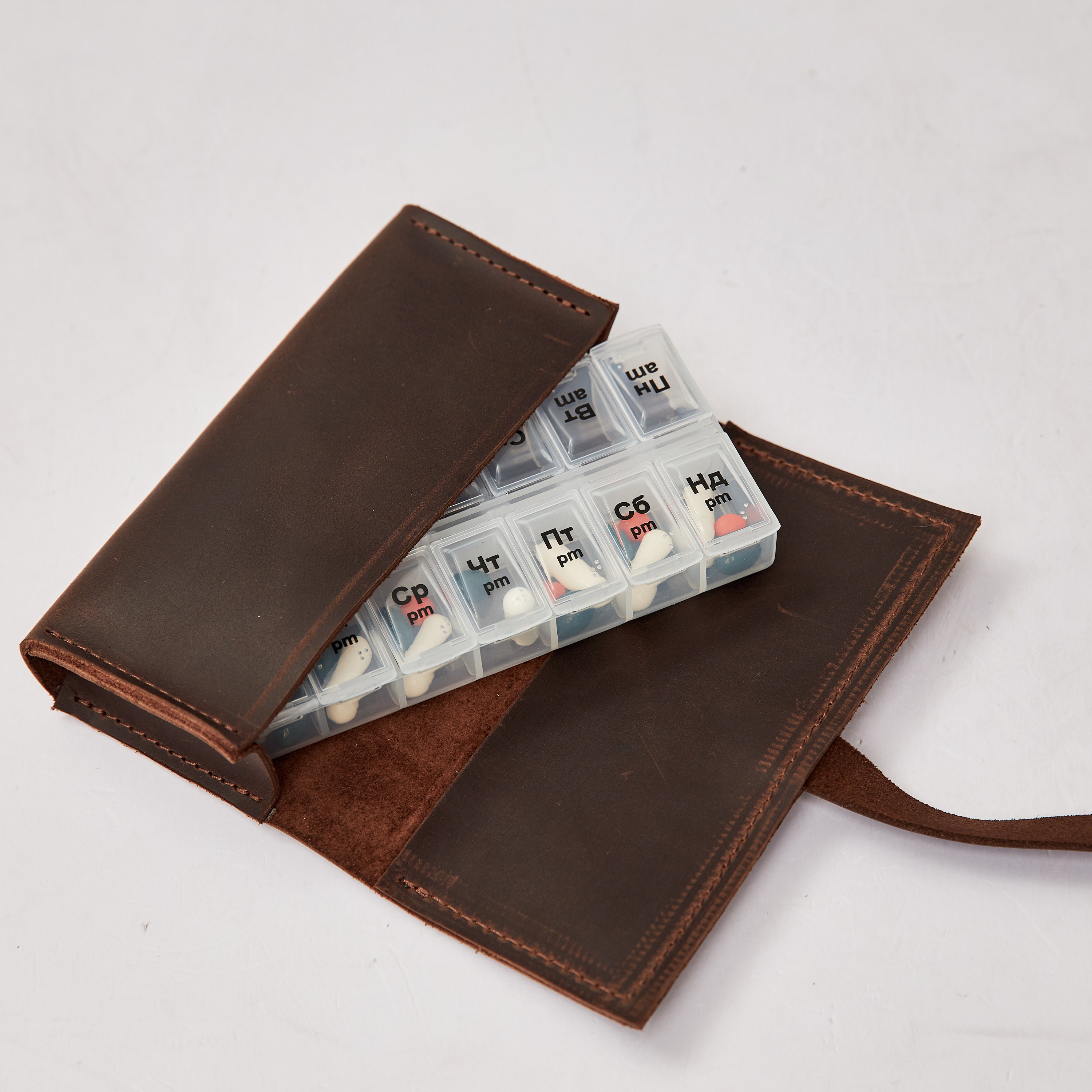 Leather pill box personalized, Monogrammed pill case, Leather medication storage, Grandparent gifts from grandkids, Leather pill holder