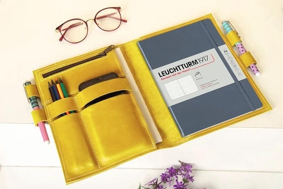 Leather Leuchtturm1917 cover, Custom Leuchtturm cover, Leather notebook cover with pen holder, Leather notebook cover A5, A4, Planner cover