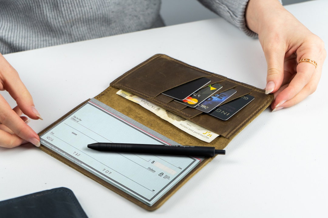 Leather Checkbook Wallet, Custom Checkbook Cover, Server Book for