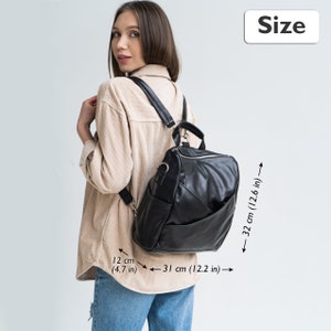 Black backpack for women, Leather backpack women handmade, Womens backpack purse, City backpack, Convertible backpack crossbody image 4