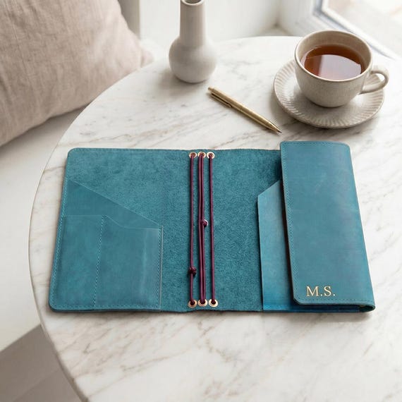 100% Genuine leather notebook cover, Notebook with pockets, Personalized leather journal, A5 Leather journal cover, Engraved leather journal