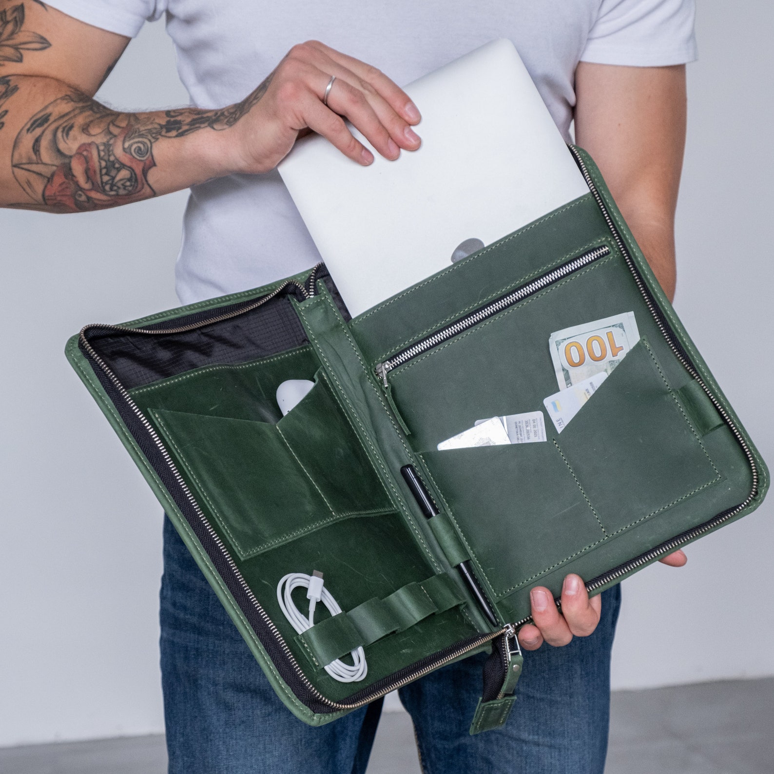 Leather Portfolio for Men With Zipper Leather Portfolio Etsy