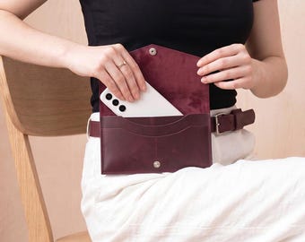 Leather Belt Bag, Leather Fanny Pack, Leather Waist Bag, Leather Phone Holder, Phone Holder Belt, Leather Belt Pouch, Cell Phone Pouch