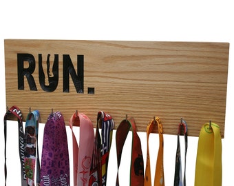 Solid Hardwood Triathlon Medal Holder | Carved Ironman Display | Marathon Gift | Personalized Finisher Gift | Race Medal Rack R21/N