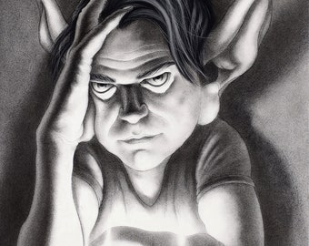 Fine art Giclée print. Contemporary painting. Charcoal drawing, gothic portrait, fantasy, horror. Elf. Kobold. Gnome. Halloween.