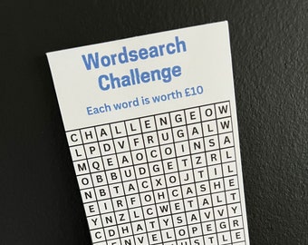 Word search savings challenge for cash stuffing a6