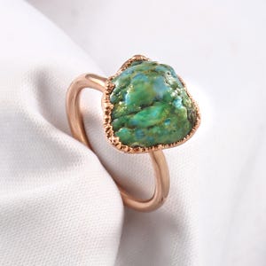 raw natural turquoise ring raw stone ring gemstone electroformed ring crystal ring raw copper ring turquoise stacking ring promise ring