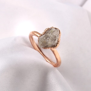 Handmade Copper Herkimer Diamond Ring: Raw Crystal Stackable Ring